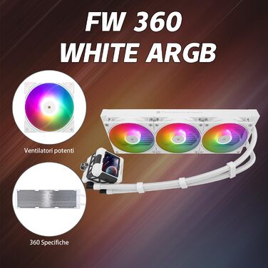 Водяне охолодження CPU TR HW 360 Weiß ARGB з IPS LCD екраном 320x240 для AM4/AM5/Intel LGA1700, магнітний дисплей 2.4