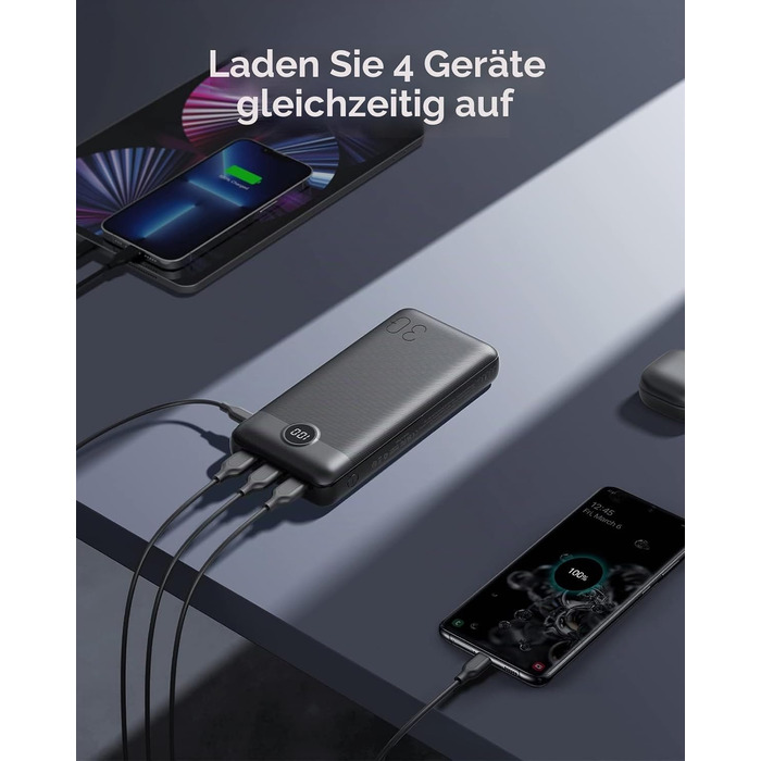 Power Bank VEGER 30000mAh 20W PD: Зовнішній акумулятор USB-C з LED-дисплеєм для iPhone, iPad, телефонів та планшетів