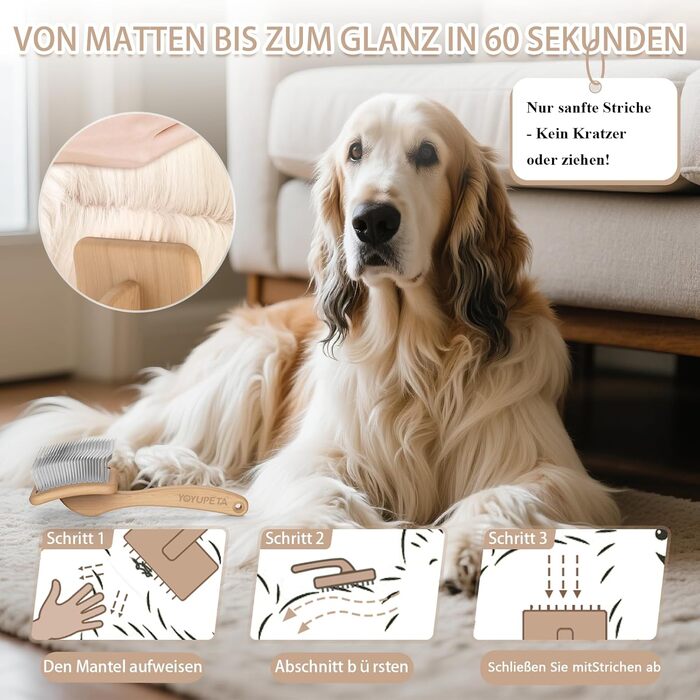 Набір щіток та гребінців для собак та котів з довгим хутром – Slicker Bürste & Kamm Set – проти підшерстка та ковтунів – з нержавіючої сталі 25 мм – дерев'яна ручка & шкіряний етикет – ідеально для Голден Ретріверів та Мейн Кунів