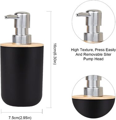 Bathroom Accessories Set - 6Pcs Bathroom Accessories Set made of Bamboo, Lotion Bottles, Toothbrush Holder, Tooth Cup, Soap Dish, Toilet Brush, Trash Can (4 Pcs Black)