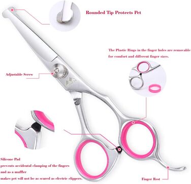 Набір ножиць для грумінгу собак 5 в 1, нержавіюча сталь, для догляду за шерстю, обличчям, носом, вухами (рожевий)