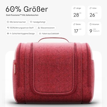Чохол для туалетних речей Traveaner 7 відділень, 3-в-1, водонепроникний, для подорожей (червоний, XXL)