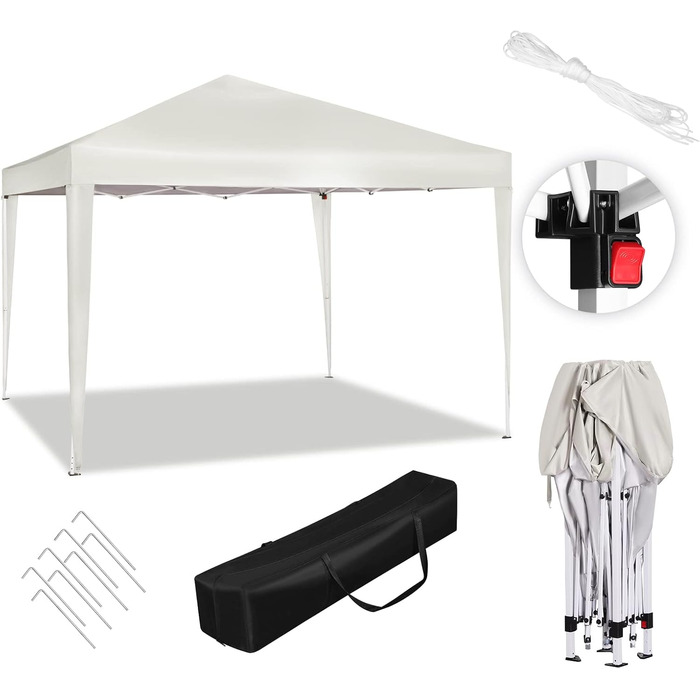 WOLTU Pop-Up Pavilion, Waterproof Folding Pavilion, Sun Shelter, Event Pavilion, Garden Pavilion for Patio, Camping, Festival, Pagoda Tent made of Oxford Fabric with Metal Frame, 3 x 3 m, Beige, PVL0002be