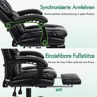 Офісне крісло ALFORDSON з регулюванням нахилу 150°, обертання 360° та підставкою для ніг. PU-шкіра, глянцевий чорний колір Palmer. Підходить для роботи та геймінгу.