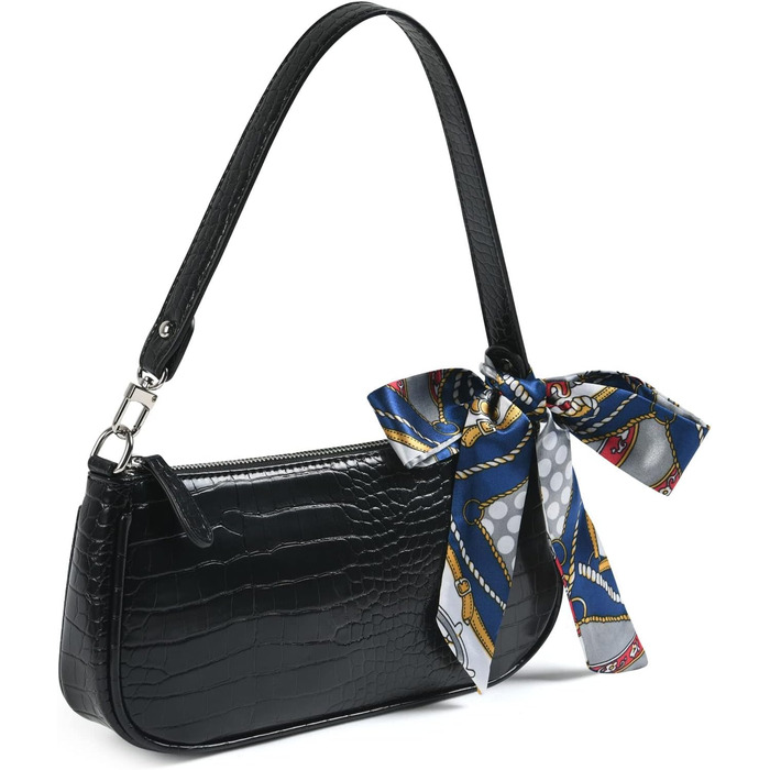 Сумка жіноча через плече міні, вінтажна, ретро стиль, чорна, з тисненням під крокодила. Маленька сумка-бохо для дівчат