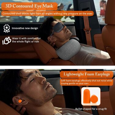 Подушка для шиї у літак, Memory Foam, регульована, з навушниками та маскою для сну, для подорожей