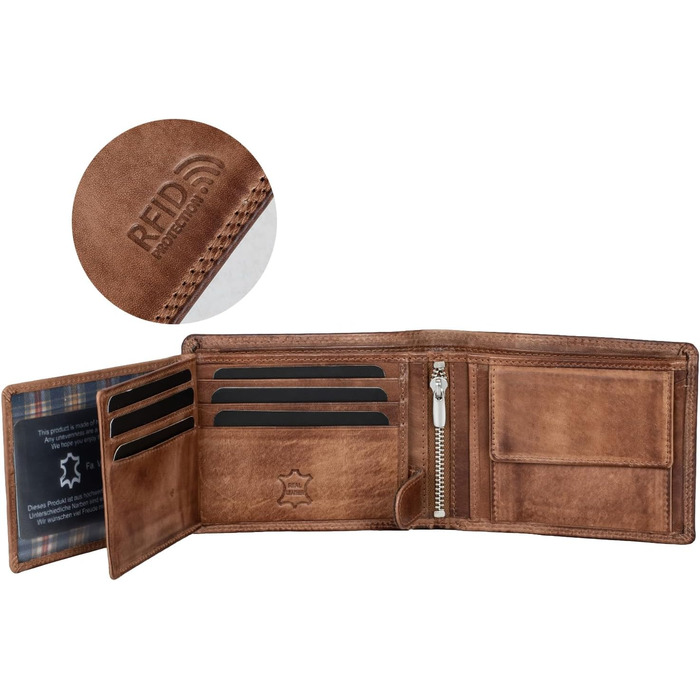 Чоловічий гаманець Volmer Leder з RFID-захистом, антикварний коричневий, місткий (9+4 картки)