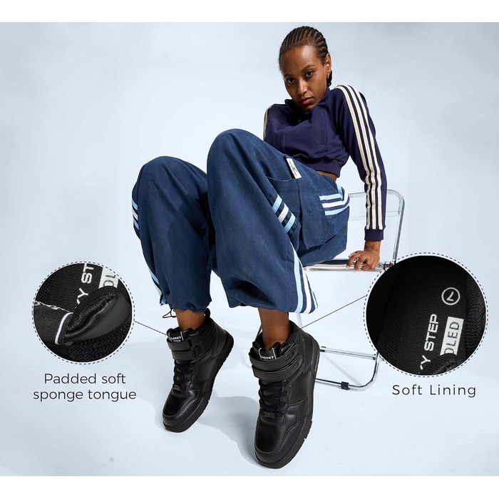 Жіночі баскетбольні черевики Lucky Step з клямками - стильні кросівки з штучної шкіри, чорного кольору, розмір 36 EU