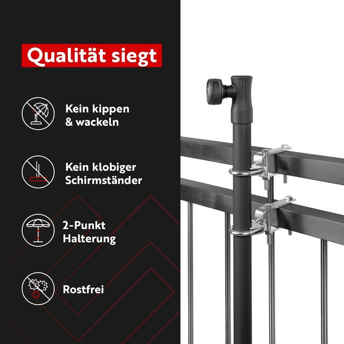 STORM-PROOF Umbrella Holder Balcony Railing Alfa 2-Piece Set made of Metal for Square Railings