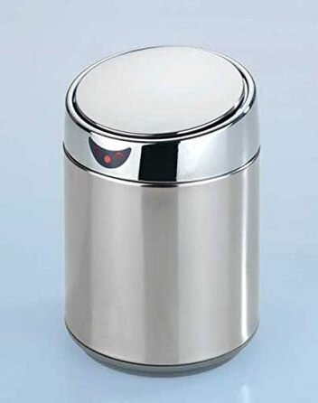 WENKO Maximex Tabletop and Cosmetic Container with Sensor 0.8 L Chrome, opens & closes touchlessly, stainless steel, with removable inner container, Ø 12 x 18 cm