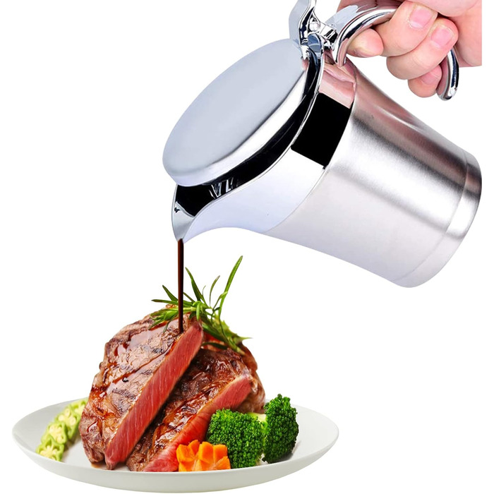 Thermo Sauciere Double 304 Stainless Steel 750ml Insulated Saucepan/Gravy Boat/Sauce Bowl with Lid for Serving Sauce, Vanilla Sauce, Cream, Sauce