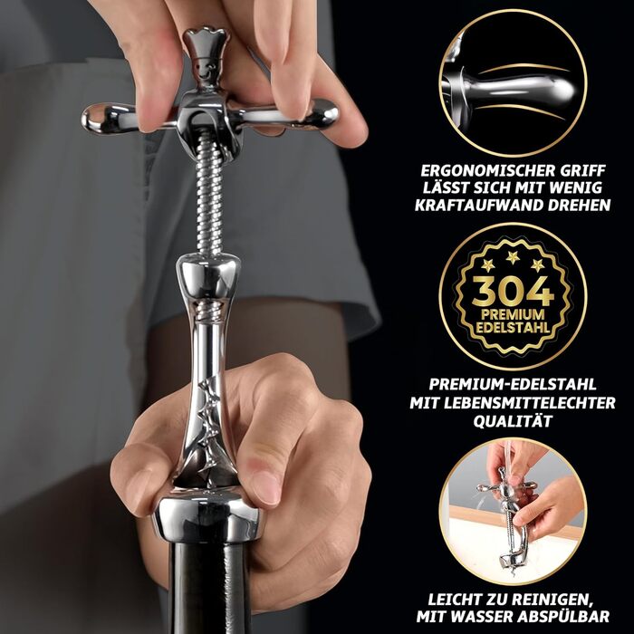Stainless Steel Corkscrew Opens Wine Without Cork Crumbs | Heavy-Duty Wine Opener with Gift Packaging | Manual Wine Corkscrew for Home, Bars & Restaurants | Wine Bottle Opener