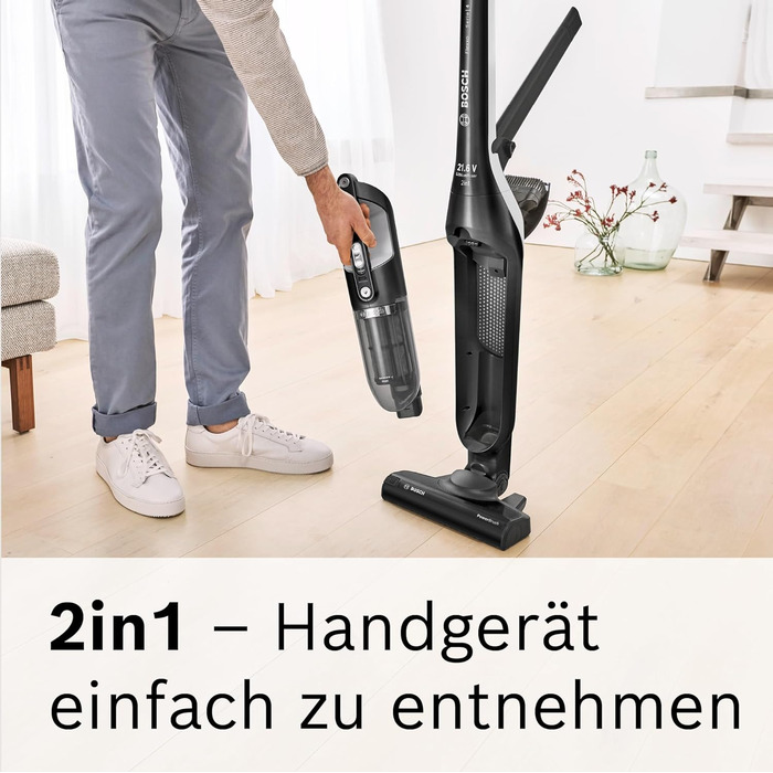 Бездротовий пилосос Bosch Flexxo 2в1 Serie 4 BBH32101, акумуляторний, без мішка, для всіх підлог, висока потужність, довга автономність, швидка зарядка, насадка для щілин, чорний 21,6В
