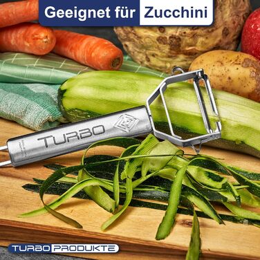 Овочечистка TURBO Turboschäler Combi Plus 4в1 універсальна для правшів та лівшів, набір 4 шт. срібно-червона