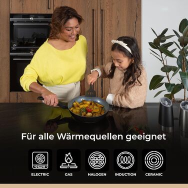 Набір сковорідок Be Living Delight 4 шт. (20/24/28 см + вок 28 см з кришкою), антипригарне покриття з кераміки, для індукційних плит, без PTFE та PFOA, чорний