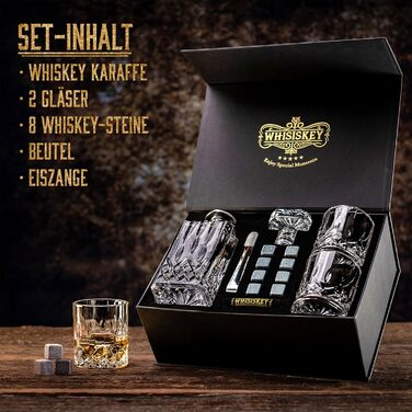 Набір віскі WHISISKEY: декантик 700 мл, 2 келихи, 8 каменів для охолодження. Ідеальний подарунок для чоловіка