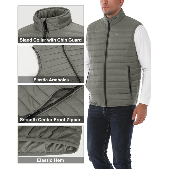 Чоловіча степкова жилетка 33,000ft для активного відпочинку та спорту. Гібридна жилетка з 5 кишенями, тепла, з капюшоном, для походів та їзди на коні (4XL, кам'яно-сірий)