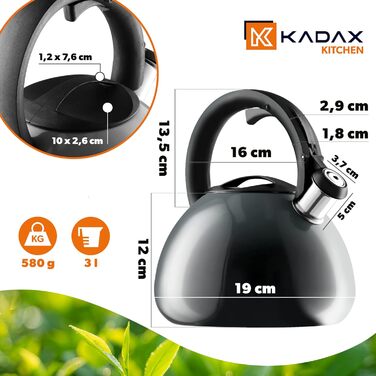 Чайник KADAX з нержавіючої сталі, 3л, з свистком, ретро дизайн, різні кольори, ефект Ombre, (Блакитний/Сірий)