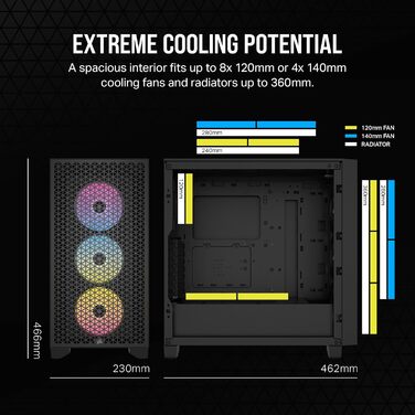 Комп'ютерний корпус CORSAIR 3000D RGB Airflow, Mid-Tower, чорний, з 2 вентиляторами SP120 Elite, підтримка 2x GPU, до 8x 120mm вентиляторів