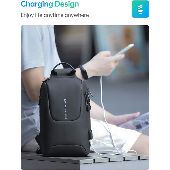 Чоловіча сумка Mark Ryden на плече з TSA-замком та USB-портом для iPad 9.7