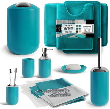 Комплект аксесуарів для ванної кімнати Clara Clark (12 предметів) з килимком та шторою для душу, блакитно-зелений