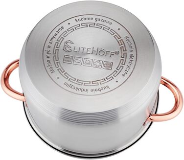 Набір посуду EliteHoff Induktion 12-ти частинний: каструлі та сковорідки з нержавіючої сталі з кришкою, ручки рожевого золота, для всіх типів плит