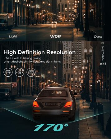 iZEEKER Dashcam 2.5K: відеореєстратор з дисплеєм 3' та 32GB карткою пам'яті, нічне бачення, WDR, 170° кут огляду, G-сенсор, паркувальний режим, Type-C