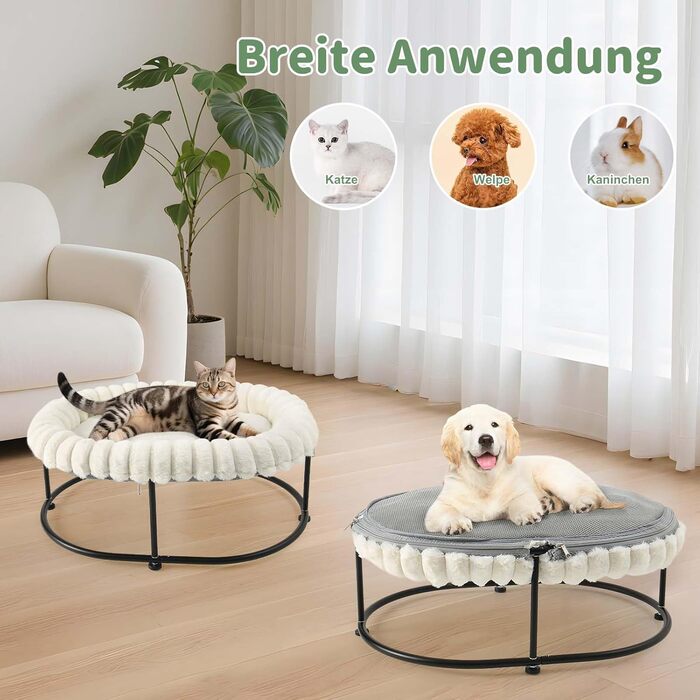 Підвищене ліжко для котів GUUSII HOME - гамак для великих котів, лежанка, софа з міцним металевим каркасом, знімний м'який килимок, 58.5x43x21 см (білий)