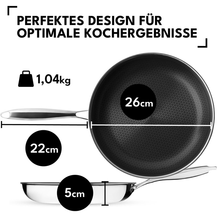 Сковорода Onyx Cookware з антипригарним покриттям | Для всіх типів плит, включаючи індукційні | Сковорода з нержавіючої сталі та алюмінію, 26 см | Без PFAS | Стійка до подряпин, для духовки до 260°C