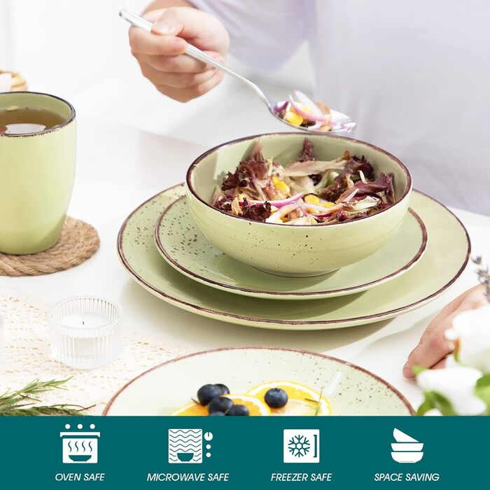 Набір посуду Vancasso Navia 16 TLG: 16-ти частинний сервіз зі штучного каменю, світло-блакитний, вінтажний стиль