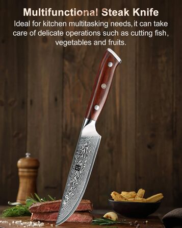 XINZUO Damascus Chef's Knife Set - 67 Layer High Carbon Steel, Professional Gyuto Knife with Rosewood Handle (5-Piece Steak Knife Set)