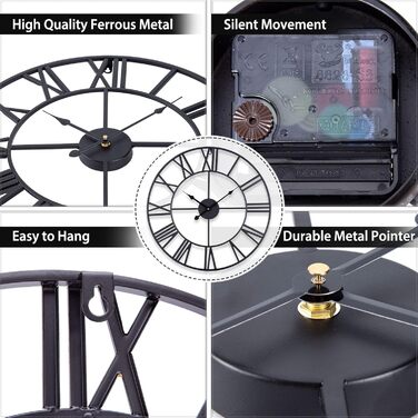 ACCSHINE Wall Clock Large No Ticking Noise Silent 40cm Roman Numerals Quartz Battery Operated Wall Clock Easy to Read for Living Room Kitchen Bedroom Office School