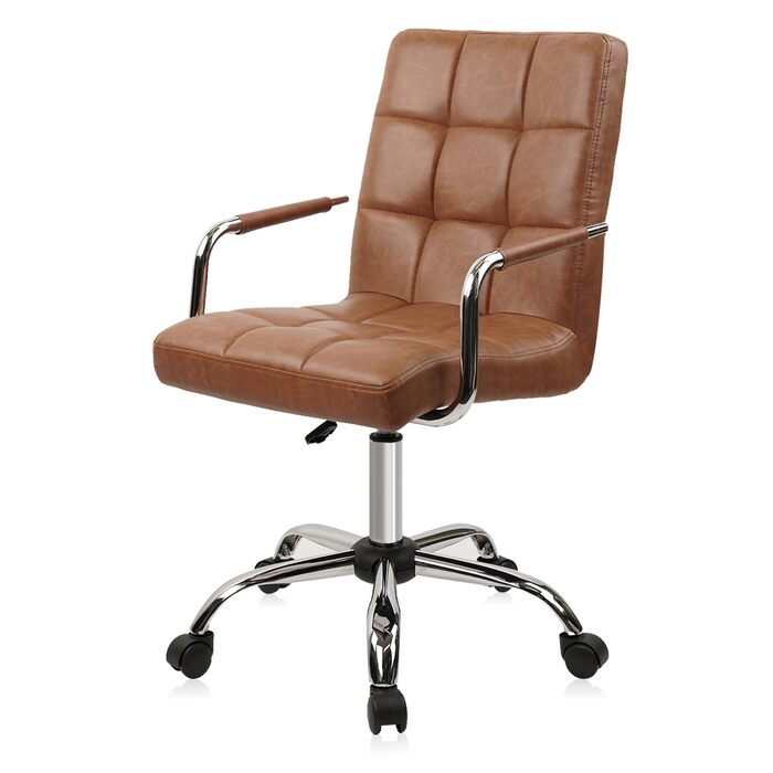 Крісло офісне CLATINA, шкіра, 160 кг, ергономічне, 360°, регульоване, з підлокітниками, для дому/офісу, коричневе (1 шт.)