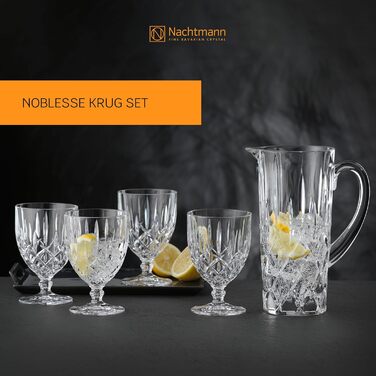 Nachtmann 5-Piece Jug Set, 1190 ml Pitcher with 4 Universal Glasses 350 ml each, Noblesse, 102387, Crystal Glass Gift Set, Dishwasher-Safe