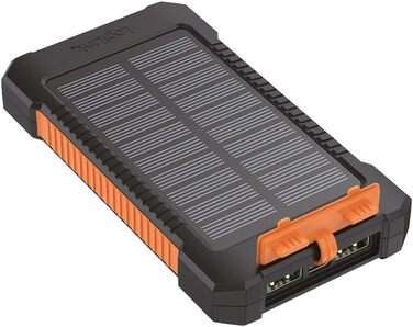 Портативний зарядний пристрій Solar Powerbank 8000 mAh з ліхтариком, чорно-помаранчевий, заряджає 2 пристрої (2x USB Type-A)