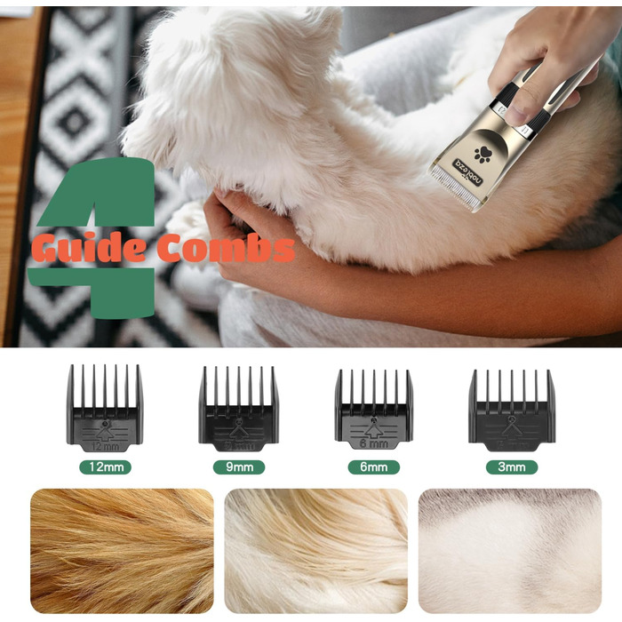 Професійна машинка для стрижки собак Nobleza Leise - набір для грумінгу, акумуляторна, 2 швидкості, для густого, довгого та кучерявого хутра, подарунковий набір (щітка, ножиці)