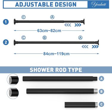 Штанга для штор без свердління, 48-119.4 см, телескопічна, кріпиться без свердління, чорна. Підходить для душу та штор. 1 шт.