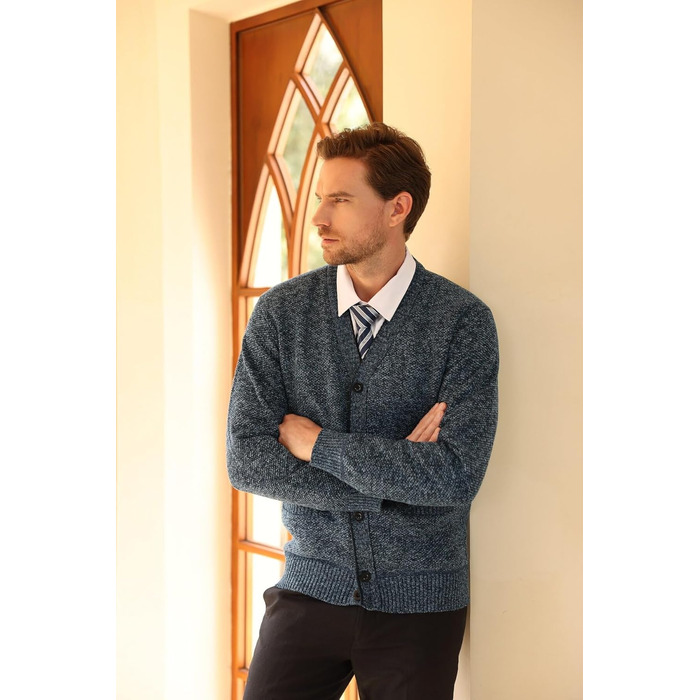 Чоловічий в'язаний кардиган Allthemen з V-подібним вирізом, з підкладкою та ґудзиками, грубий в'язаний светр, тепла перехідна куртка для чоловіків (4XL, сірий+блакитний)