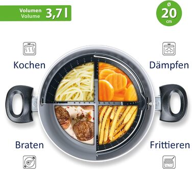 Набір каструль Genius Cerafit Magic Pot 6 предметів 20 см і 24 см, 3,7 л і 6,3 л з друшляком і скляною кришкою, універсальні, для всіх плит, чорний