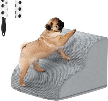 LIANTRAL Dog Stairs, 3 Steps Dog Stairs for Bed and Sofa made of High-Density Sponge, Cat Stairs Dog Ramp with Removable, Washable Cover and Pet Hair Remover Roller, 40 cm High (2 Steps Grey)