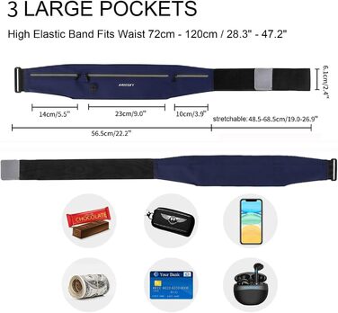 Сумка на пояс Haissky для бігу та спорту: зручна та компактна, до 6.9 дюймів, чорний/морський блакитний
