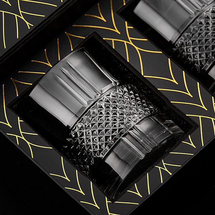 Склянки для віскі Kristall – набір 2 шт (340 мл) Reserve для віскі, бурбону та коктейлів Old Fashioned – подарунковий набір у коробці з золотою фольгою