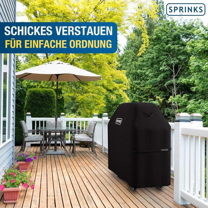 Чохол для гриля SPRINKS, водонепроникний, 163x61x122 см, Oxford 600D, з ручками, для Weber, Napoleon, Enders, чорний
