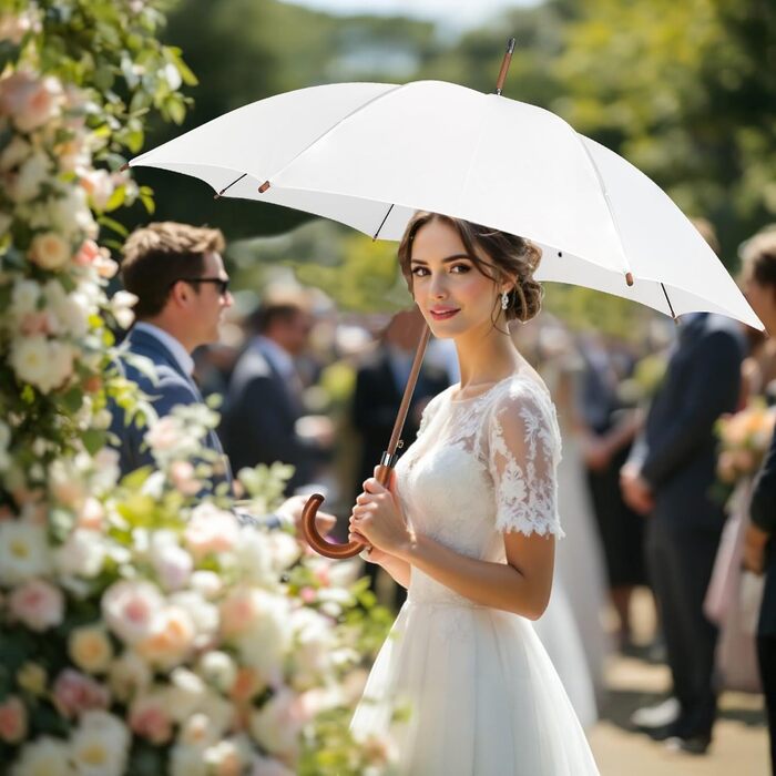 SoulRain Парасолька з класичною дерев'яною ручкою, автоматичне відкриття, вітростійка, прозора, незламна, 121.9 см