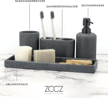 Набір для ванної кімнати ZCCZ 6 предметів: органайзер для зубних щіток, дозатор мила, мильниця, підставка для косметики та ватних паличок. Елегантний декор у мармуровій стилі, пісочний колір (чорний, 4 шт.)