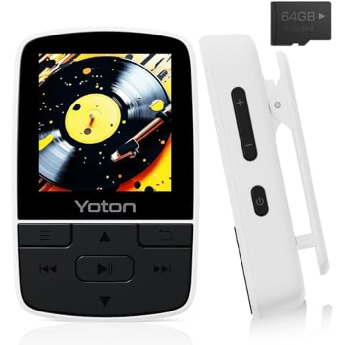 MP3-плеєр YOTON з Bluetooth 5.2, Hi-Fi звук, FM-радіо, диктофон, регулятор гучності, навушники, підтримка SD до 128 ГБ (Білий)