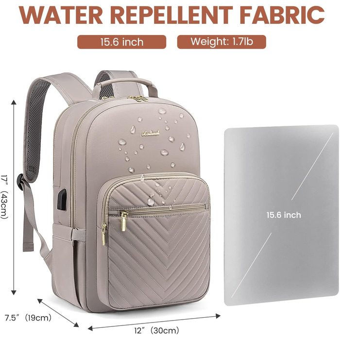 LOVEVOOK Рюкзак для жінок, великий, 15.6 дюймів, сумка для ноутбука, водонепроникний, шкільний рюкзак, чорний, елегантний, для роботи, школи, університету, подорожей, 15.6' (15.6', Taro-gray)