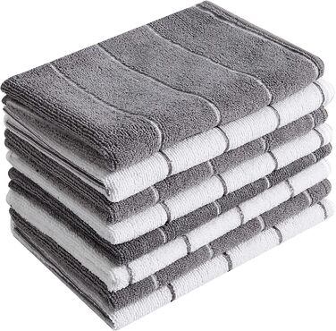 HYER KITCHEN Microfiber Towels - 8 Pack Striped (Color-coordinated - soft, super absorbent, and lint-free, 66 x 45.7 cm, Gray and Camel (gray) gray