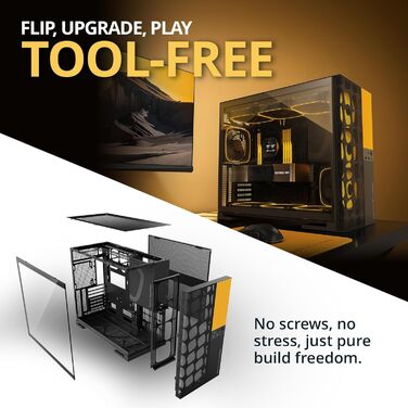 Корпус для ПК Geometric Future M5 Vent Mesh, Mid Tower, E-ATX/ATX, Чорний/Жовтий, Mesh Front Panel, Підтримка 420/360 радіатора