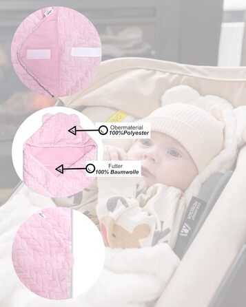 Універсальна дитяча ковдра Bo DANKA для автокрісла, коляски та Maxi Cosi, 80x80 см, з капюшоном і липучкою, для новонароджених, всесезонна, рожева